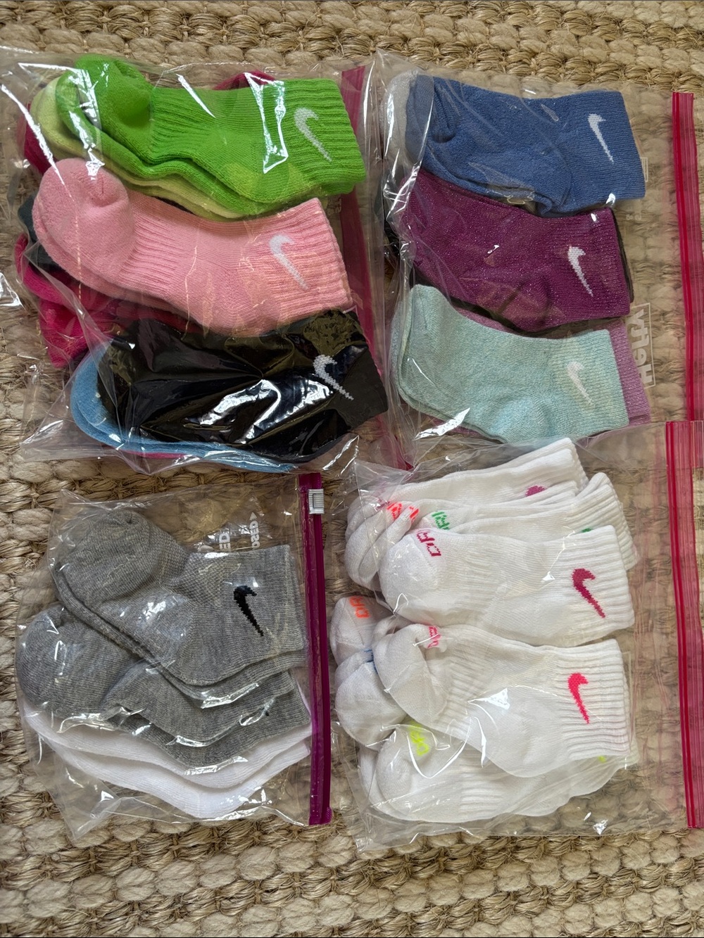 Nike Kids White Crew Socks with Pink Swoosh - Multi-Pack size XS (10C-3Y)